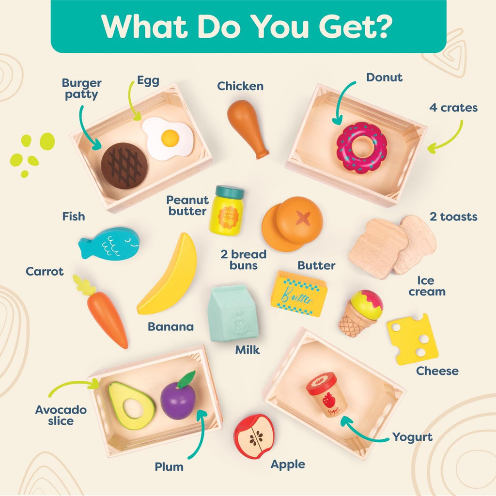 B. toys Comida de madera para jugar, Little Foodie Groups, juego de 24