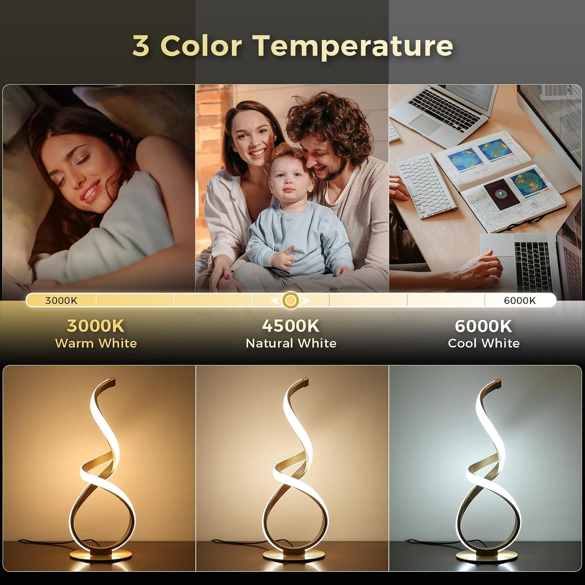 Lámpara Lámpara de mesita de noche única, luz LED táctil regulable en