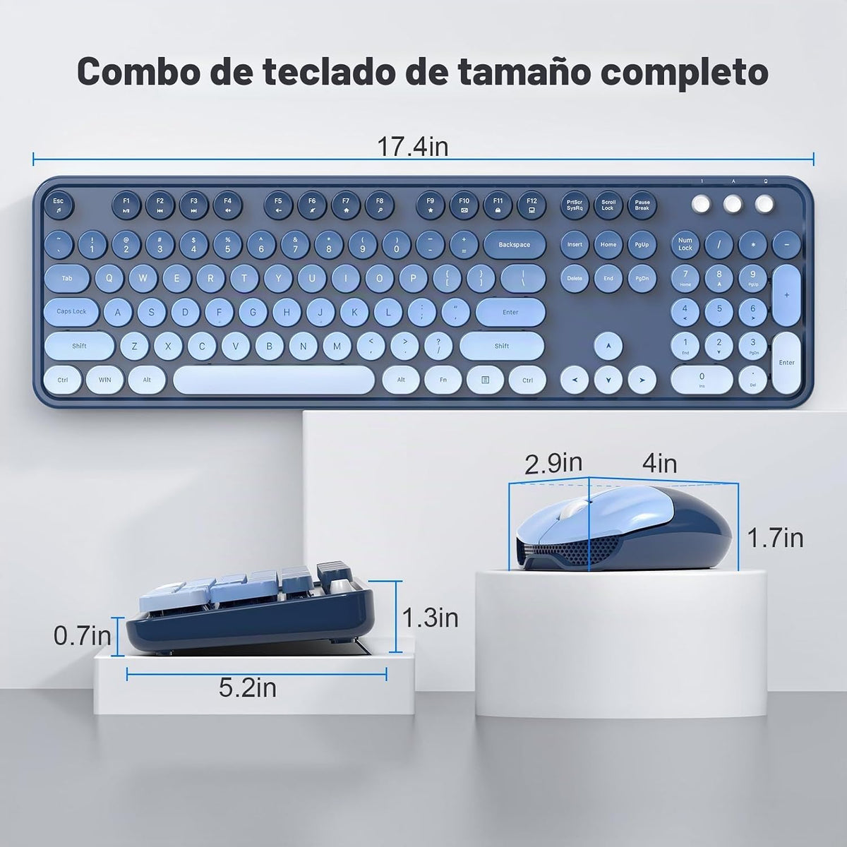 MOFII Combo de teclado y mouse inalámbricos, teclado retro de tamañ...