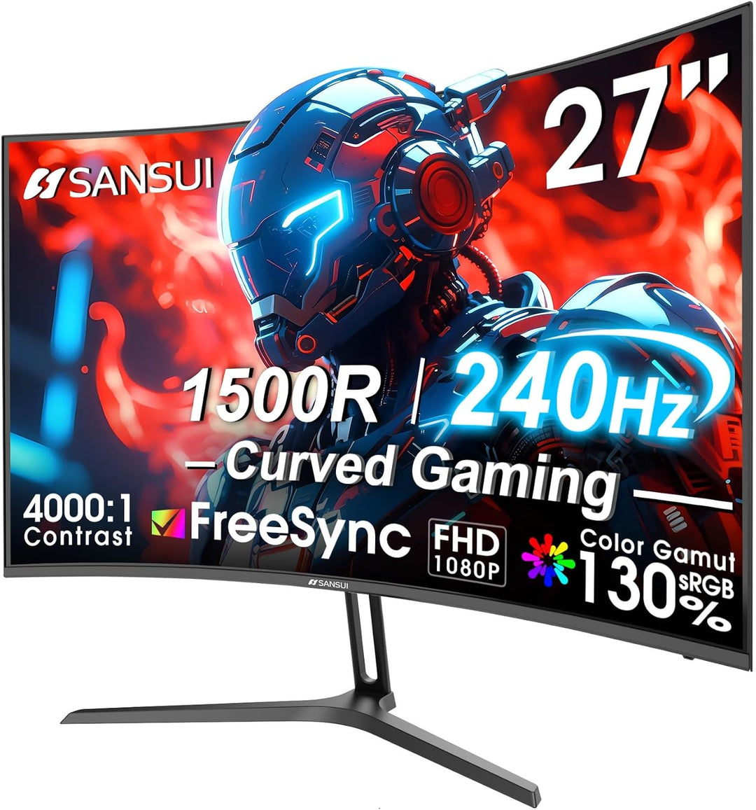 SANSUI Monitor curvo para juegos de 27 pulgadas 240Hz FHD 1080P, mo...