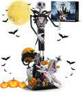 Juego de construcción de calavera de terror, antes de Navidad, juego de bloques de construcción de casa embrujada, calabazas y fantasmas de esqueleto, juguetes de construcción de Halloween y Navidad, regalos para fanáticos del cine y adultos
