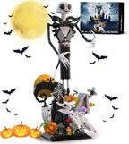 Juego de construcción de calavera de terror, antes de Navidad, juego de bloques de construcción de casa embrujada, calabazas y fantasmas de esqueleto, juguetes de construcción de Halloween y Navidad, regalos para fanáticos del cine y adultos