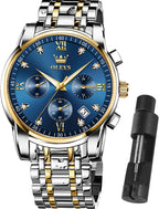 OLEVS Relojes de Oro para Hombres Reloj de Pulsera de Lujo a Prueba de Agua Gran Cara Elegante Acero Inoxidable Analógico Cuarzo Fecha Cronógrafo Luminoso Lectura Fácil Relojes de Negocios Regalos para Hombres Graduación