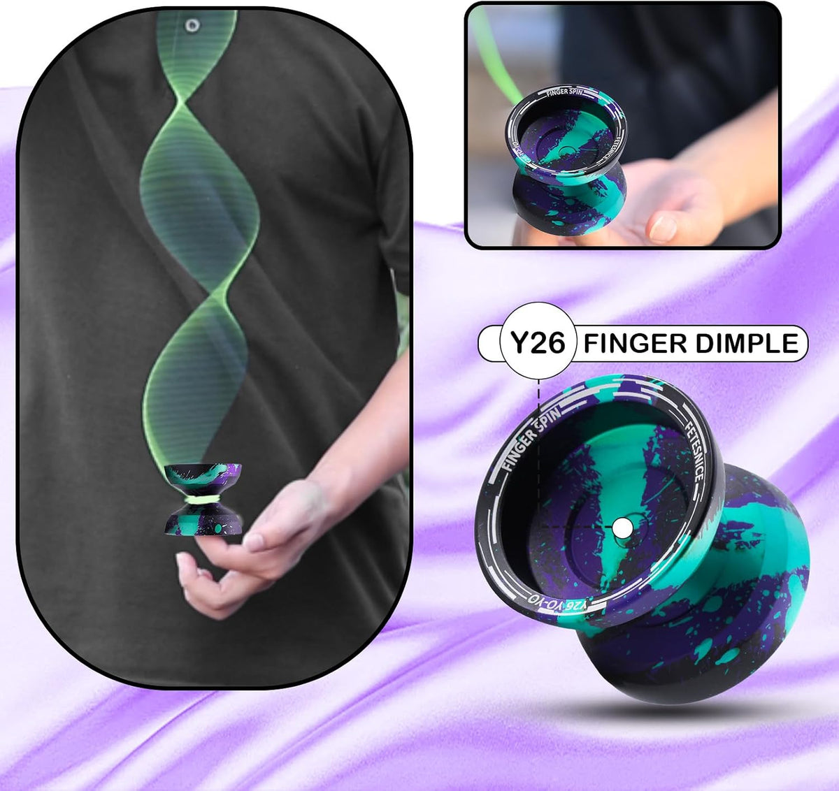 FETESNICE Yoyo profesional de mariposa Y26 - Yoyo giratorio de dedo de doble modo receptivo/no responde, para niños, adultos y jugadores de competencia | Yoyo profesional con 10 cuerdas + estuche y
