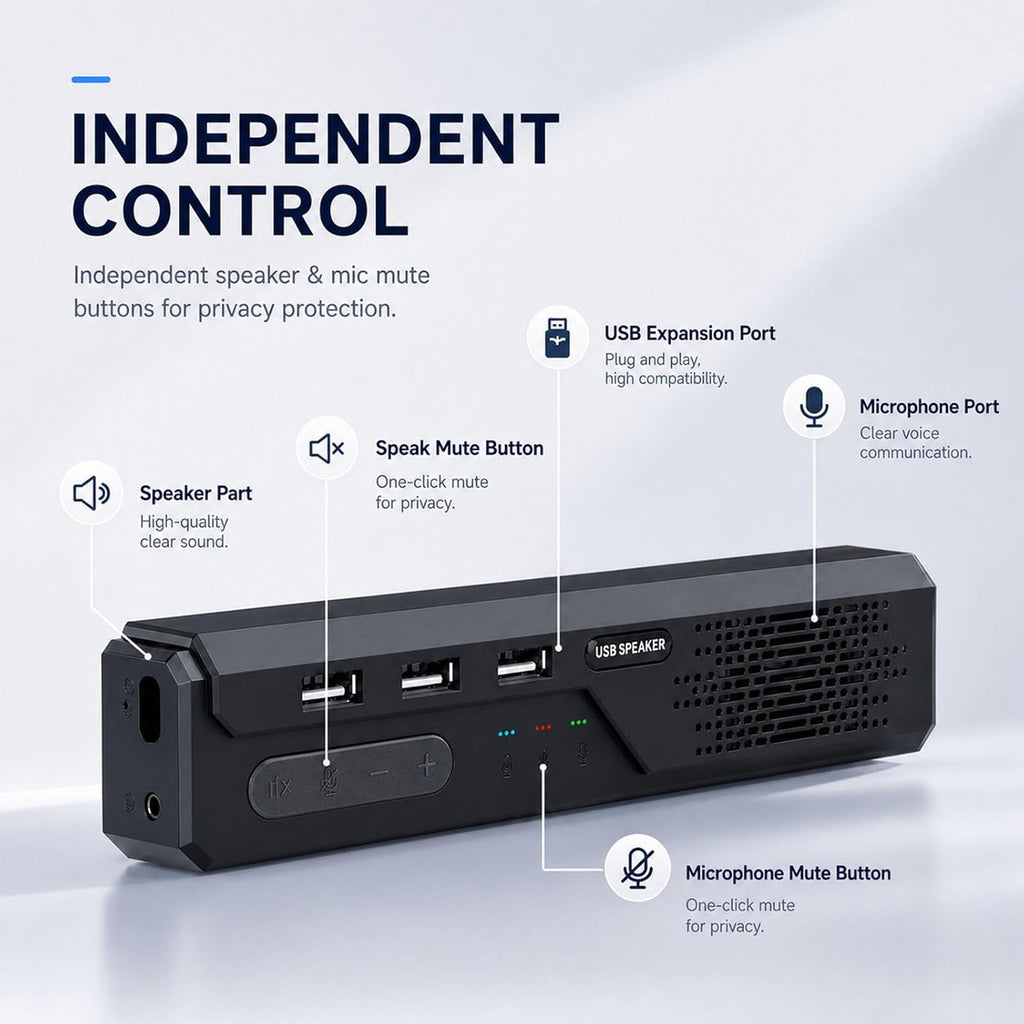 Altavoz de conferencia para PC y portátil, altavoz Bluetooth con reducción de ruido AI, captación de voz de 360°, USB-C Plug and Play, compatible con Zoom, Microsoft Teams, Skype y Webex