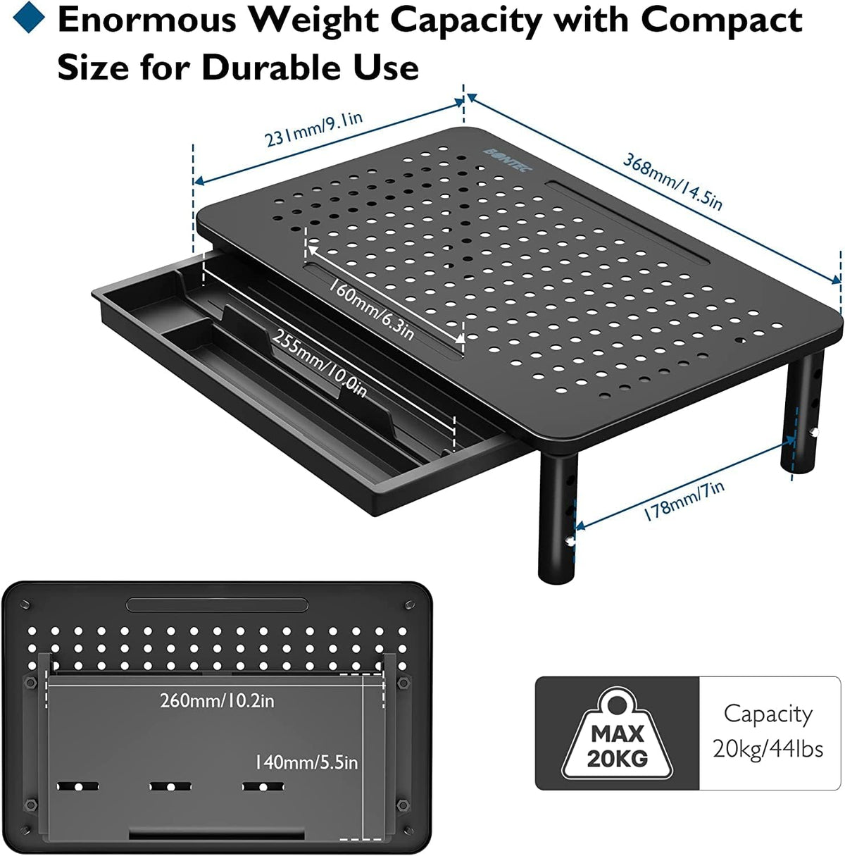 BONTEC Paquete de 2 soportes elevadores ajustables para monitor con cajón