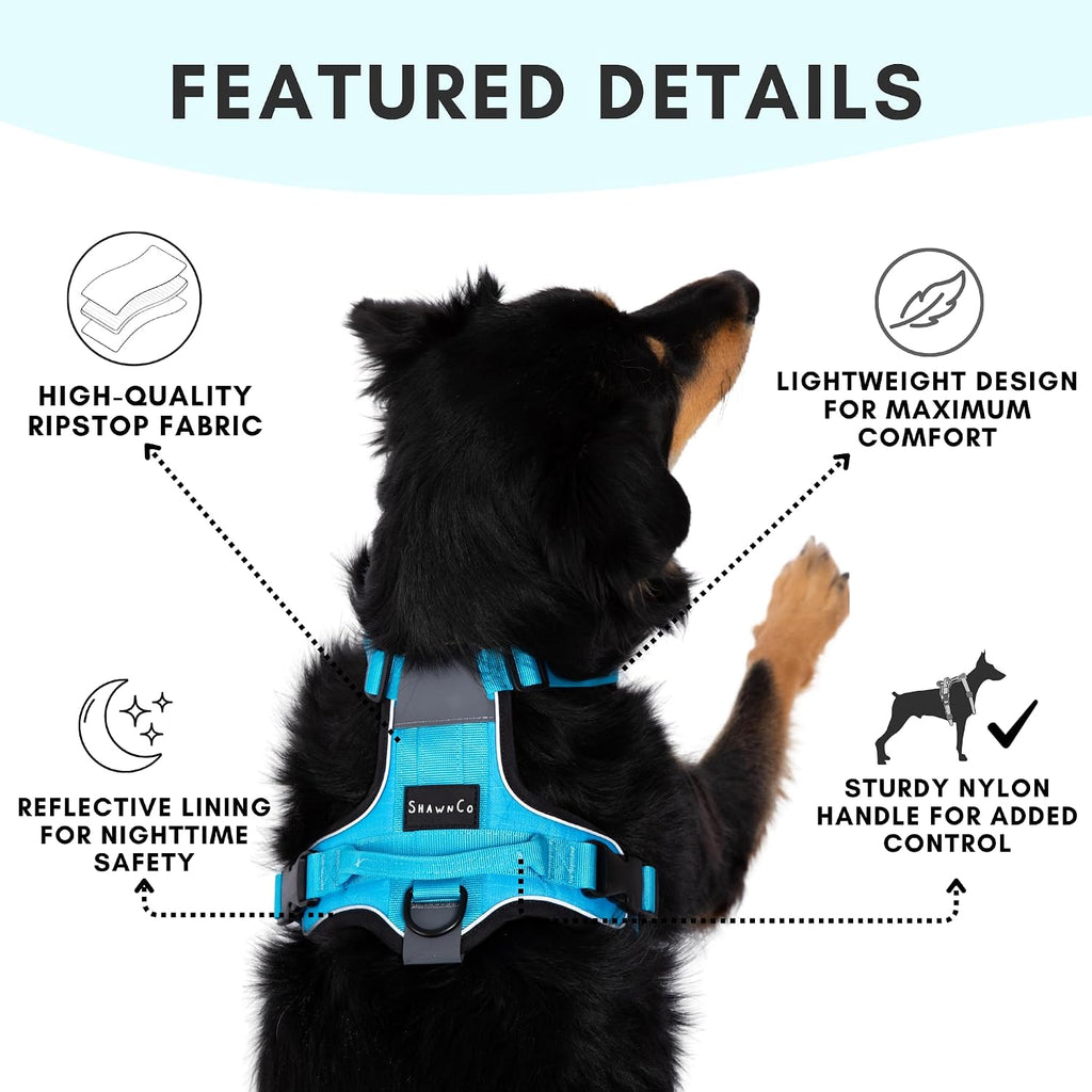 ShawnCo Basecamp Arnés para Perro, Chaleco para Mascotas Sin Tirones con 3 Clips para Correa, Arnés Acolchado, Reflectante, Ligero y Ajustable con Asa para Perros Pequeños, Medianos y Grandes (Verde