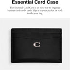Coach Estuche para tarjetas de cuero refinado para mujer, color negro
