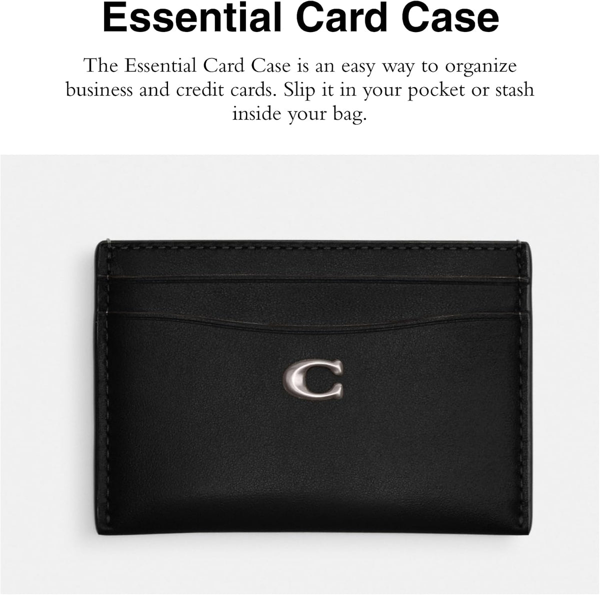 Coach Estuche para tarjetas de cuero refinado para mujer, color negro