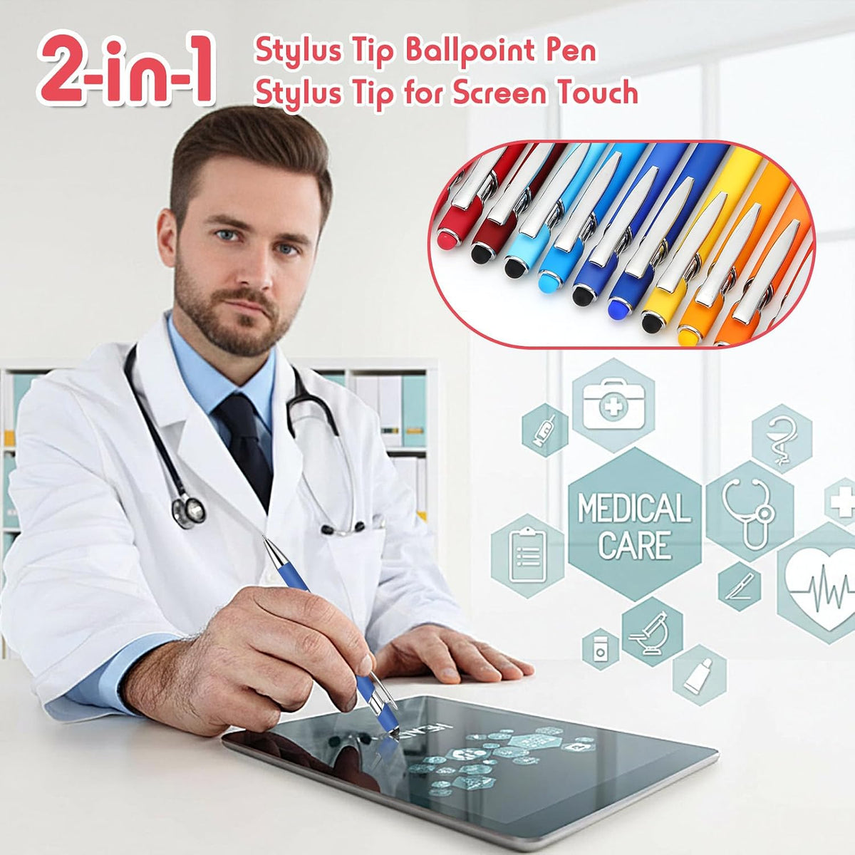 Yeaqee 200 Piezas Bolígrafos a granel con Punta táctil, Clic, Colores surtidos