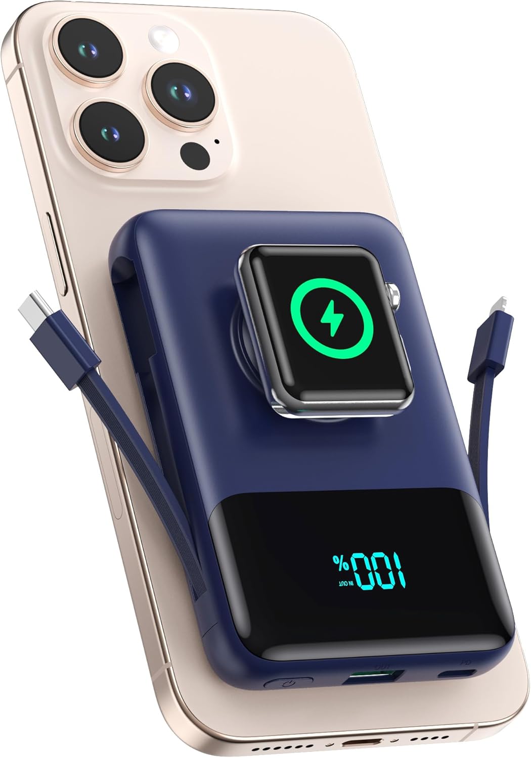Cargador portátil magnético para iPhone con cable incorporado, banc...