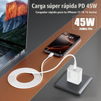 Cargador rápido de 45 W para iPhone 17 Pro Max, cables USB C súper rápidos