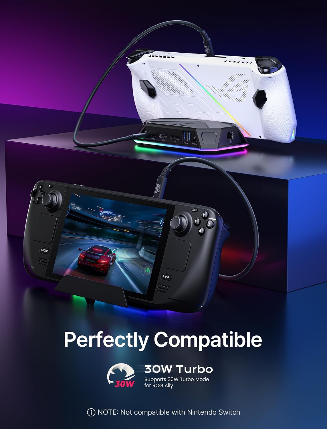 JSAUX 12-en-1 RGB Docking Station para Steam Deck/ROG Ally/Legion Go-HB1201B