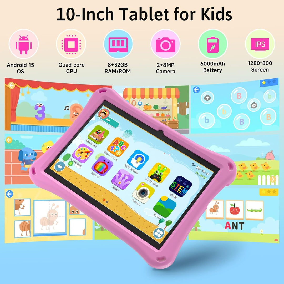 Tableta para niños Android 15 con estuche, Tableta de 10 pulgadas p...