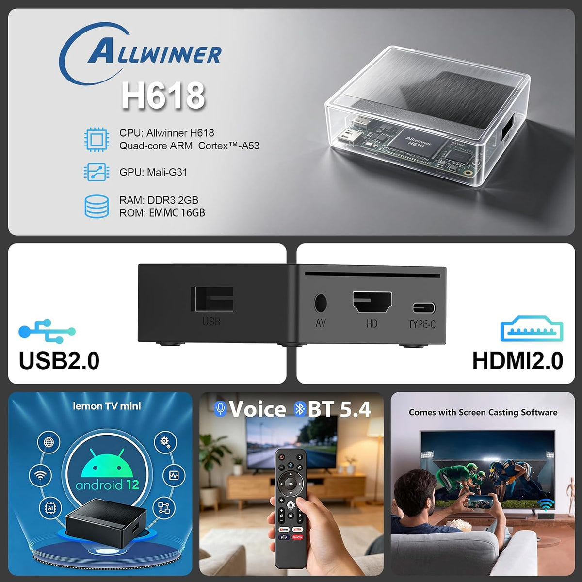 Android TV Box 2026 H618 4K Ultra HD Dispositivo de transmisión para TV