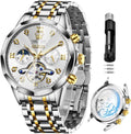 Reloj OLEVS Skeleton para Hombre Automático de Negocios Lujo con Diamante, Reloj Automático de Carga, Reloj de Pulsera con Calendario de Acero Inoxidable