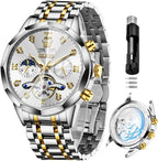 Reloj OLEVS Skeleton para Hombre Automático de Negocios Lujo con Diamante, Reloj Automático de Carga, Reloj de Pulsera con Calendario de Acero Inoxidable