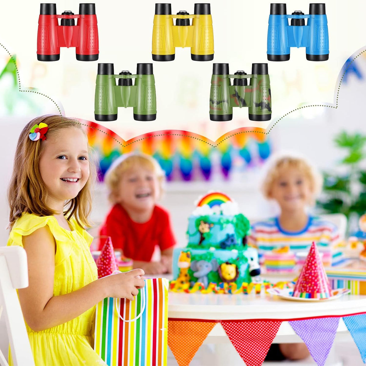 Paquete de 25 prismáticos para niños con brújula de colores surtidos