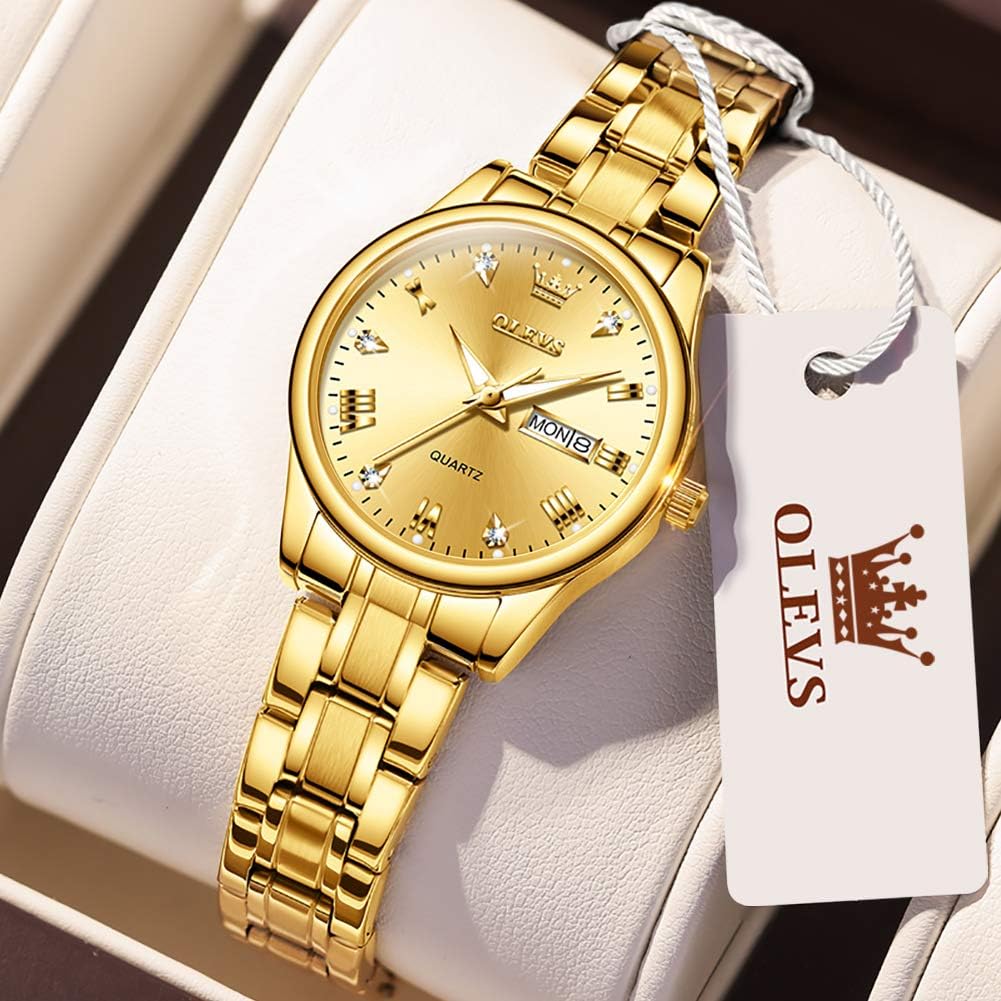 Reloj para mujer OLEVS, reloj analógico clásico de vestir en acero inoxidable con fecha