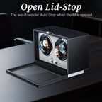Mcbazel Enrollador de reloj para relojes automáticos, enrollador de reloj de 4 ranuras con motor silencioso fabricado en Japón y luz LED para relojes de hombre y mujer, color negro