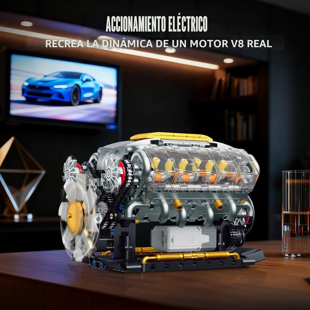 V8 Kit de modelo de motor que funciona, construye tu propio mini motor de automóvil visible, juego de construcción de experimentos de ciencia física para adultos y adolescentes, juguete STEM regalo para niños mayores de 14 años (703 piezas)