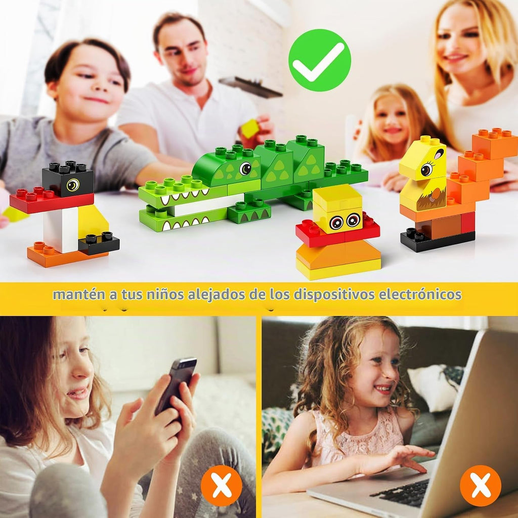 burgkidz Juguetes de construcción de animales para niños pequeños de 3 a 5 años, 135 bloques de construcción gigantes, rompecabezas creativo con cubo de almacenamiento, compatible con las principales