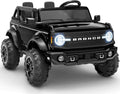 First Ride On Juguetes de paseo de 24 V para niños grandes, auto base Ford Bronco con licencia de 2 plazas, automóvil eléctrico para niños con control remoto para padres, Bluetooth, cinturones de seguridad, suspensión de resorte y LED (negro)