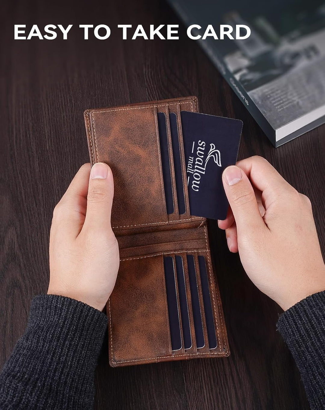 Swallowmall Cartera RFID de cuero genuino para hombre, billetera pl...