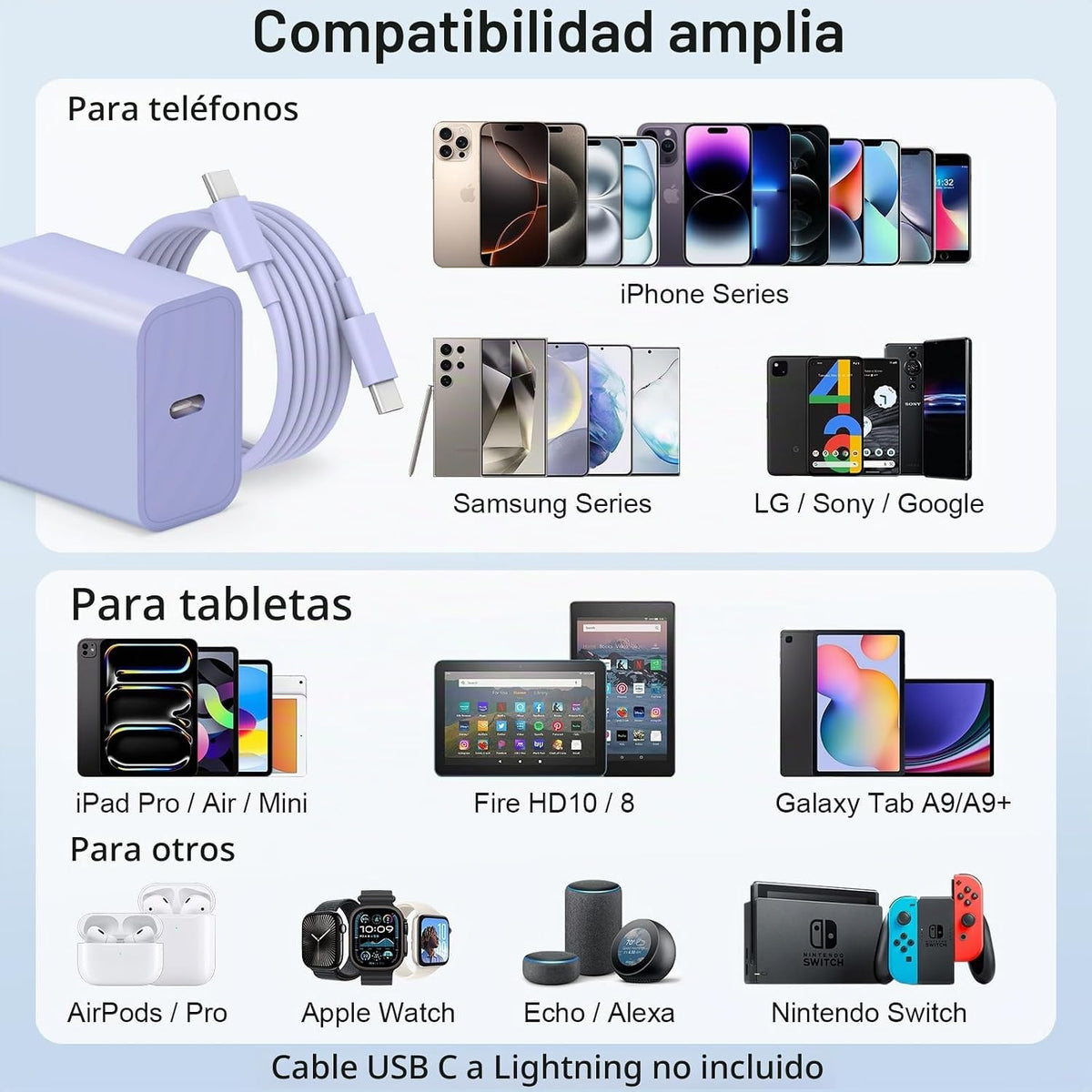 iPhone 18 17 16 Cargador de carga rápida extra largo 10FT USB C cargador