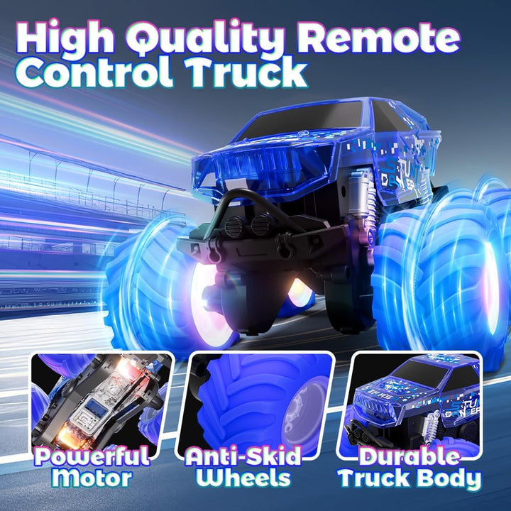 Drefirsa Juguete de camión monstruo azul, auto anfibio a control re...
