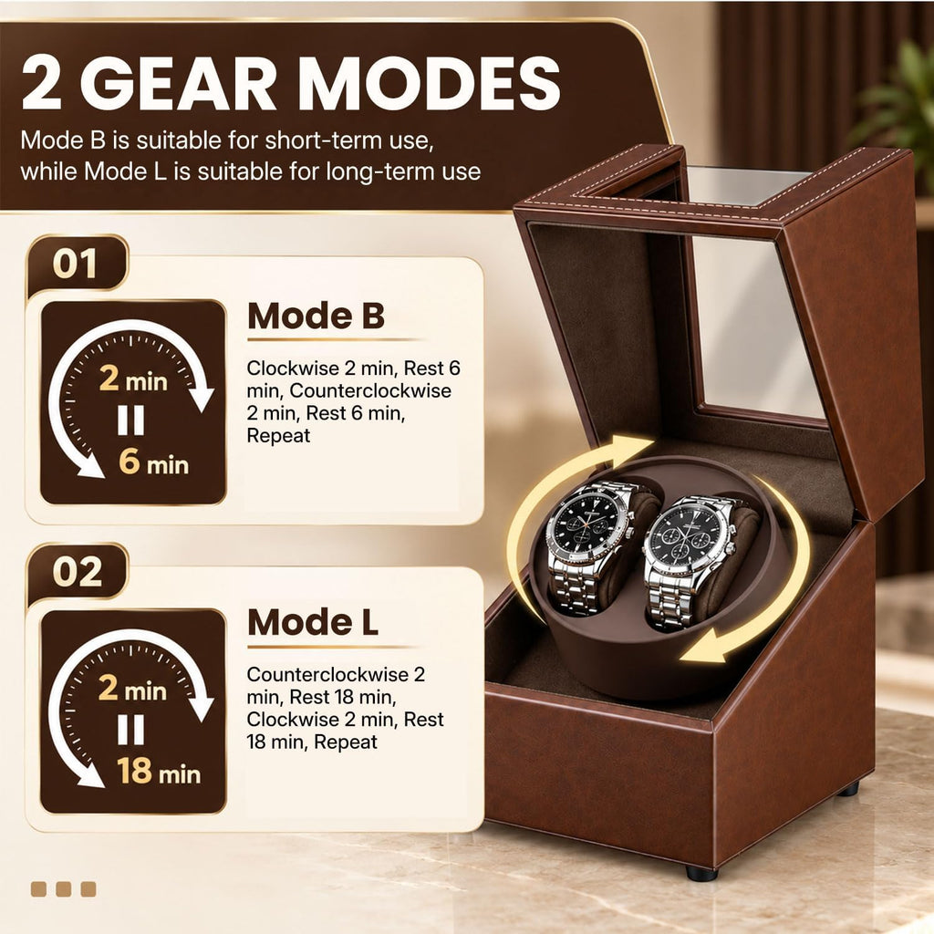 Mcbazel Bobinador de Reloj para Relojes Automáticos, Caja de Bobinador Automático Doble con Motor Silencioso Fabricado en Japón, Caja de Almacenamiento y Visualización Automática de Reloj de Muñeca