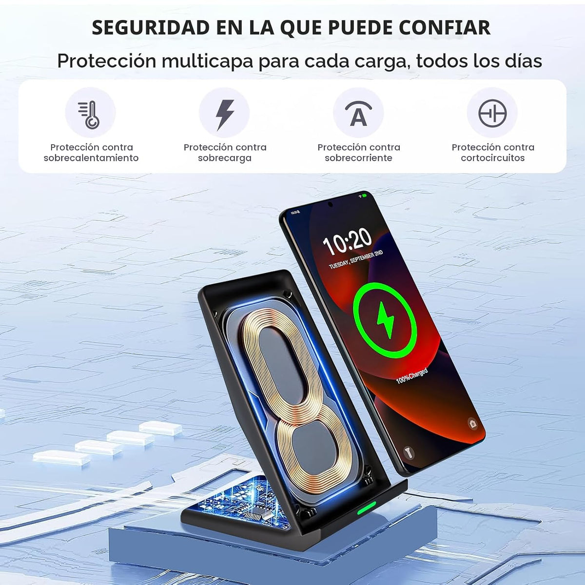 Cargador inalámbrico rápido, soporte de carga inalámbrico de escritorio con adaptador USB PD de 20 W para Samsung Galaxy S25/S24/S23/S22/S21/Note 20, Pixel 8/7 Pro, para iPhone 17 Pro Max/17 Pro/17/16