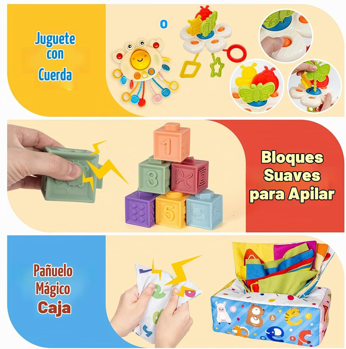 6 en 1 Juego Montessori para Bebés, Set Sensorial para Recién Nacidos, Regalo de Aprendizaje Temprano