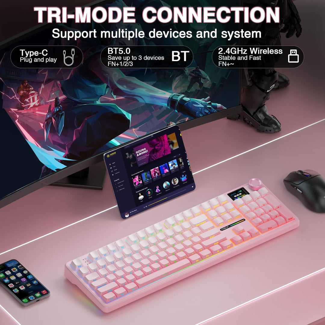 AULA F108 PRO - Teclado mecánico inalámbrico con pantalla y perilla...