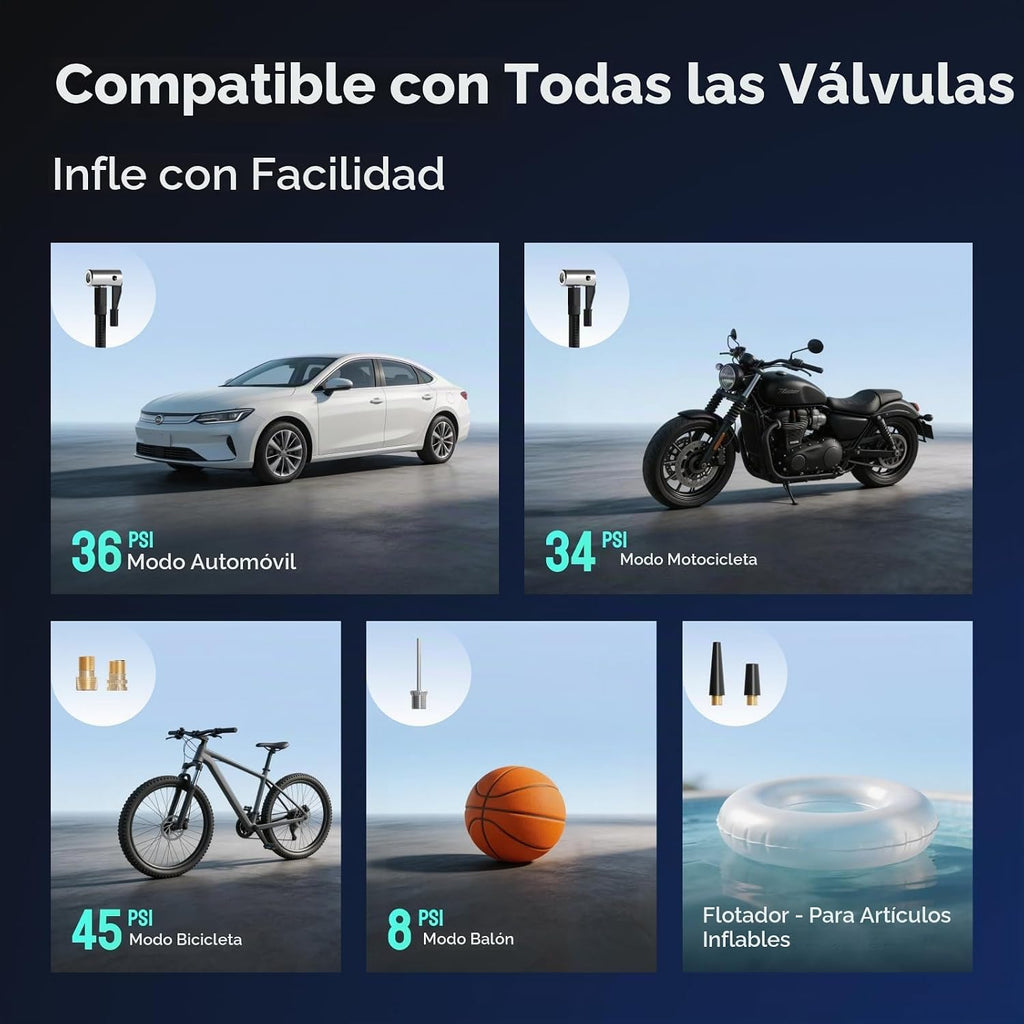 ASMAX Compresor de aire portátil con inflador de neumáticos T40 con