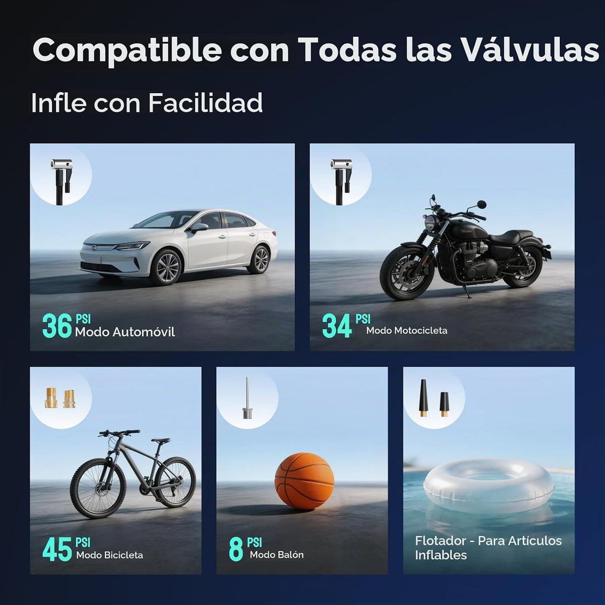 ASMAX Compresor de aire portátil con inflador de neumáticos T40 con