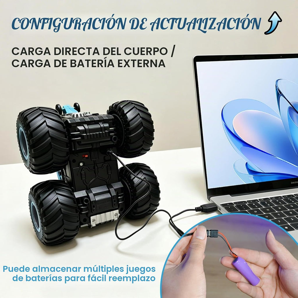 pinkking Monster Truck Juguetes Camión RC Dinosaurio, control remoto con luz y rociador, juguetes RC de dinosaurio para niños, giros de 360° y vehículo monstruo a la deriva con carga Tipo-C para
