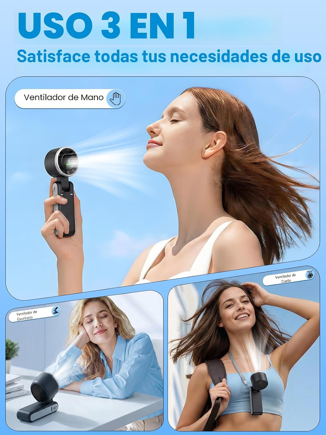 KIMWIND Ventilador turbo portátil de mano, viento de 5 engranajes,...