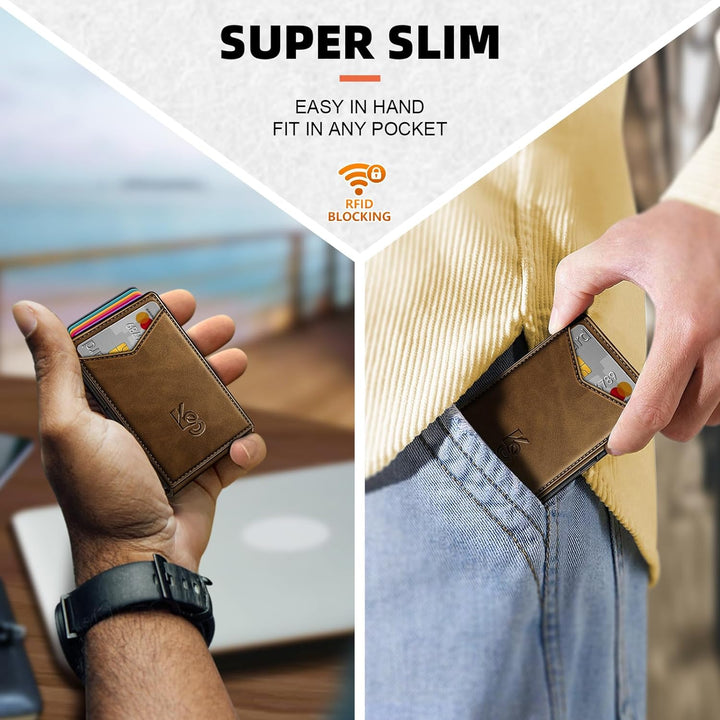 KEMISANT Billetera para hombre - Cartera delgada con clip para dine...