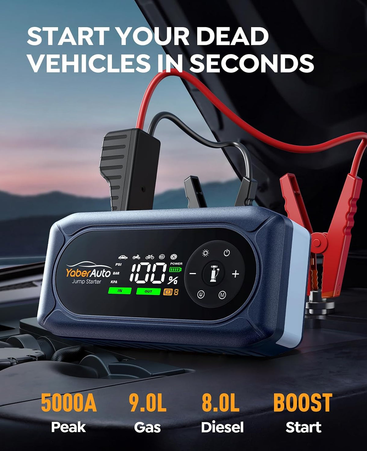 YaberAuto Arrancador del salto del coche 5000A con el compresor de aire, Azul