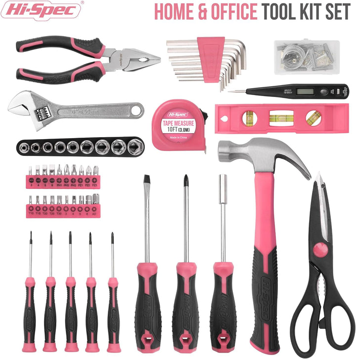 Hi-Spec Juego de herramientas de reparación de bricolaje rosa para...