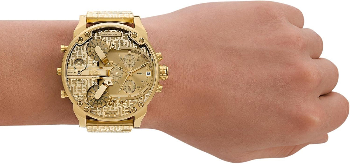 Diesel Mr. Daddy 2.0 - Reloj de hombre con cronógrafo de tamaño extra grande y correa de acero inoxidable, silicona o cuero