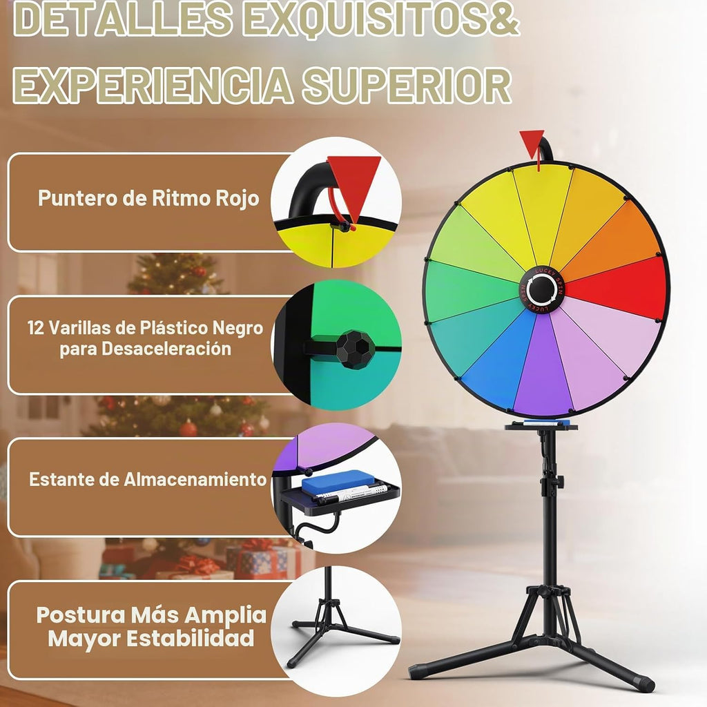 KOOV - Rueda de premio de 24 pulgadas con soporte para trípode, rueda giratoria de color de 12 ranuras