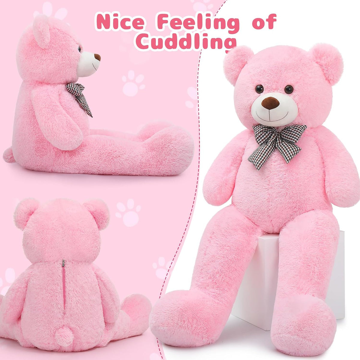 MaoGoLan Oso de peluche gigante de 4 pies, adorable y tierno oso de peluche grande animal de peluche de 47 pulgadas, oso de peluche rosa regalo de peluche decoración para baby shower, fiesta