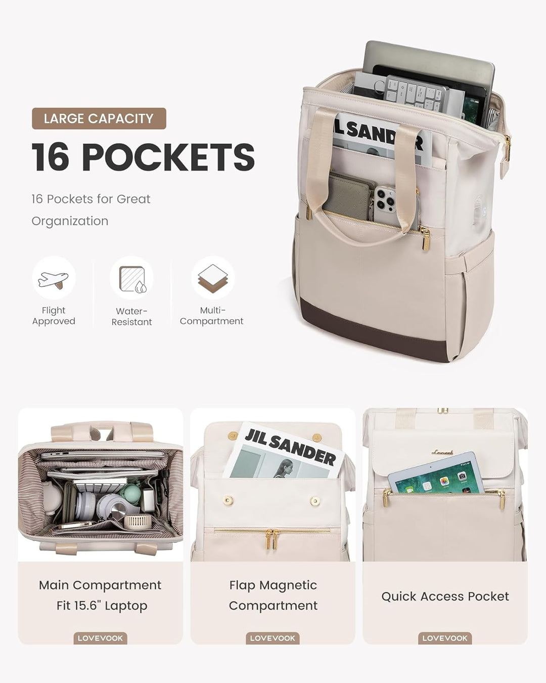 LOVEVOOK - Mochila para laptop de 15.6 pulgadas para mujer, bolsa d...