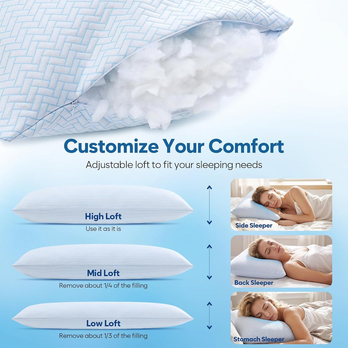 DOWNCOOL Juego de 2 almohadas refrescantes tamaño Queen, almohadas de
