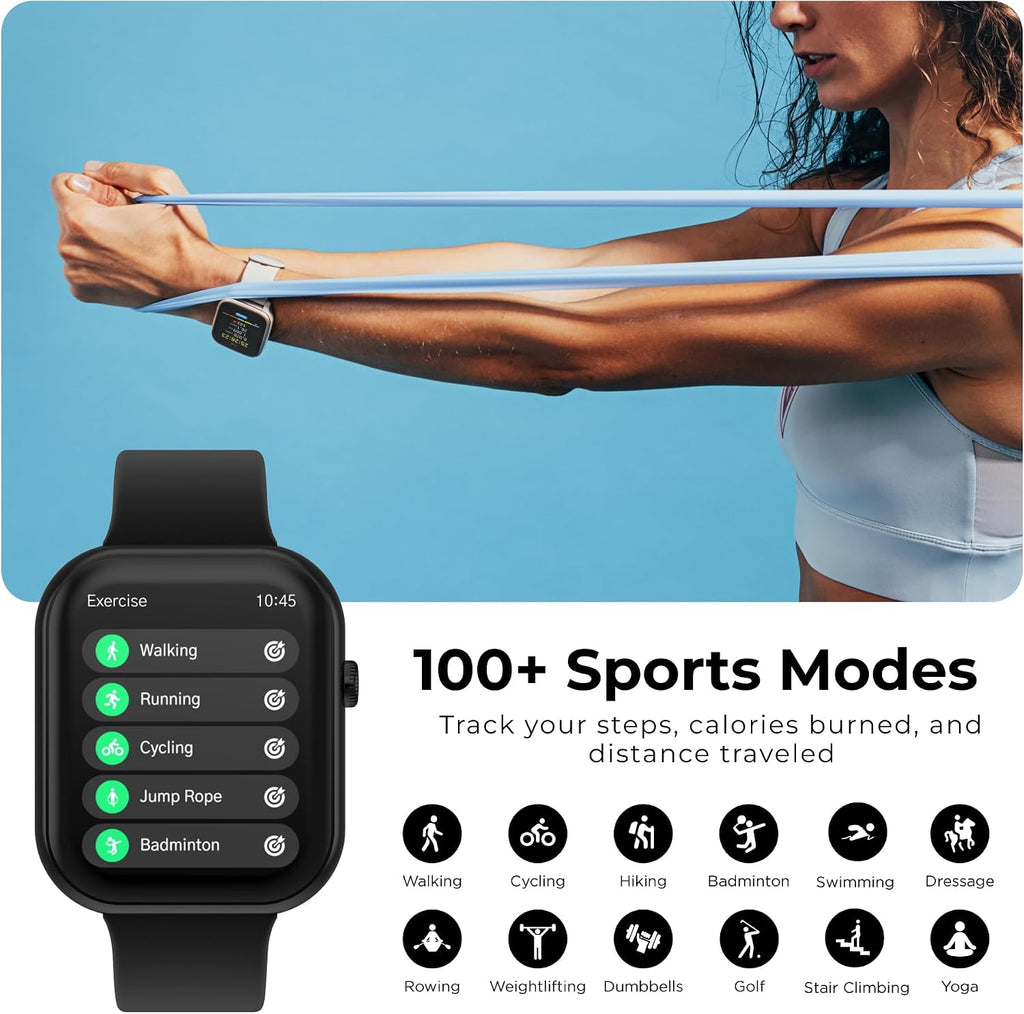 iTouch Reloj inteligente AIR 5, pantalla AMOLED de 1.85 pulgadas, llamadas Bluetooth, más de 100 modos deportivos, frecuencia cardíaca, SpO2, seguimiento del sueño y el estrés, resistente al agua, duración de la batería de 7 días, para Android y iPhone