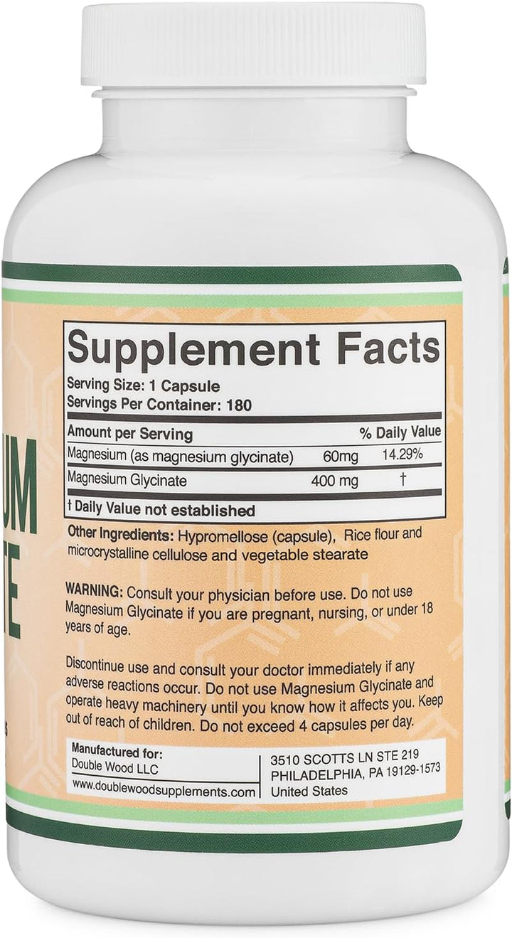 Glicinato de magnesio 400 mg | 180 cápsulas | Apoyo para el sueño,...