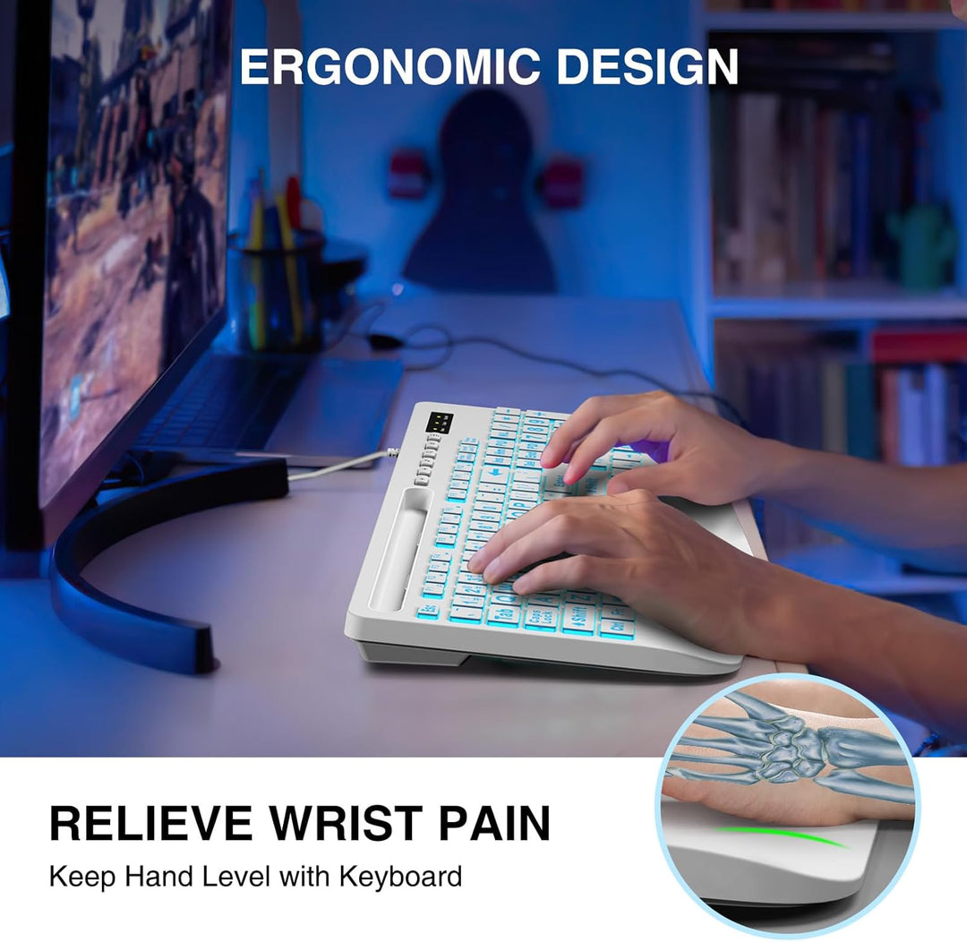 SABLUTE Large Print Backlit Computer Keyboards, Wired Lighted USB K...