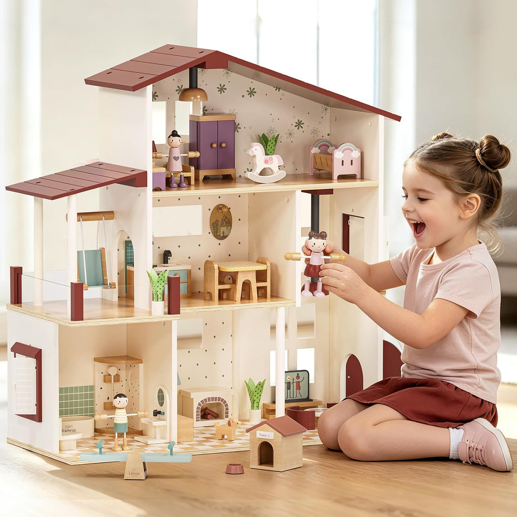 Lehoo Castle Casa de muñecas de madera para niñas, casa de muñecas con 5